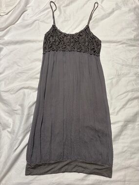 THE END Italy Vintage Y2K 100% Silk Slip Dress Grey Lace NWOT Small